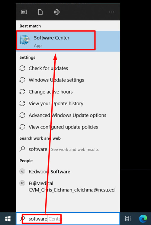 a screenshot of someone typing "software" into the Windows task bar