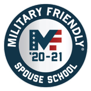 A badge that says Military Friendly Spouse School 20 - 21