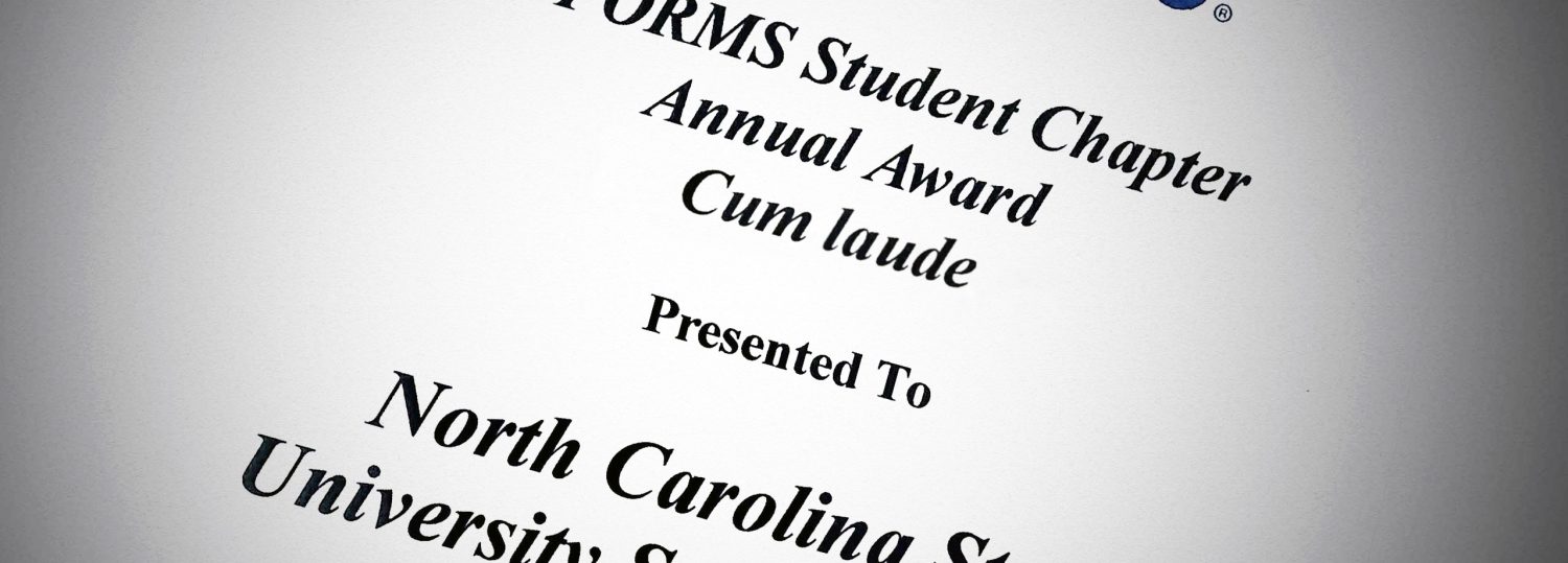 A close up photo of the INFORMS Student Chapter Award