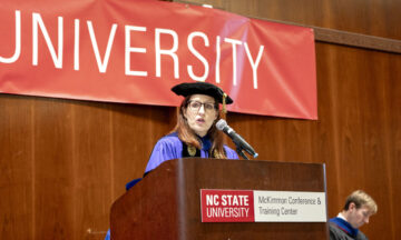 ISE department head Julie Swann speaking at graduation